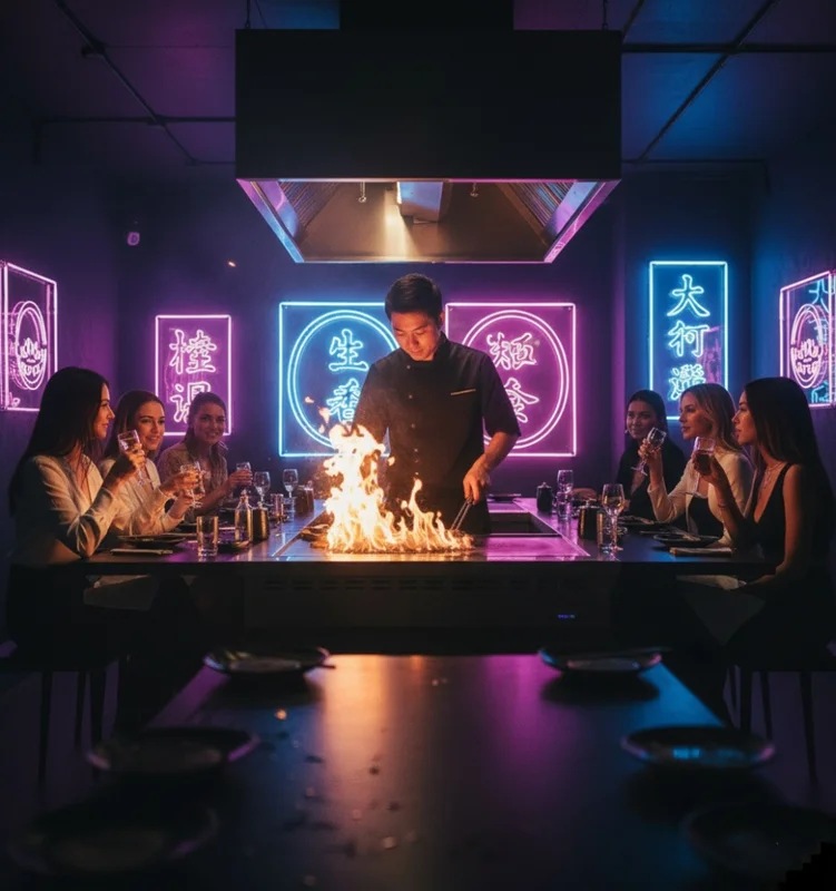 A busy restaurant team welcoming diners